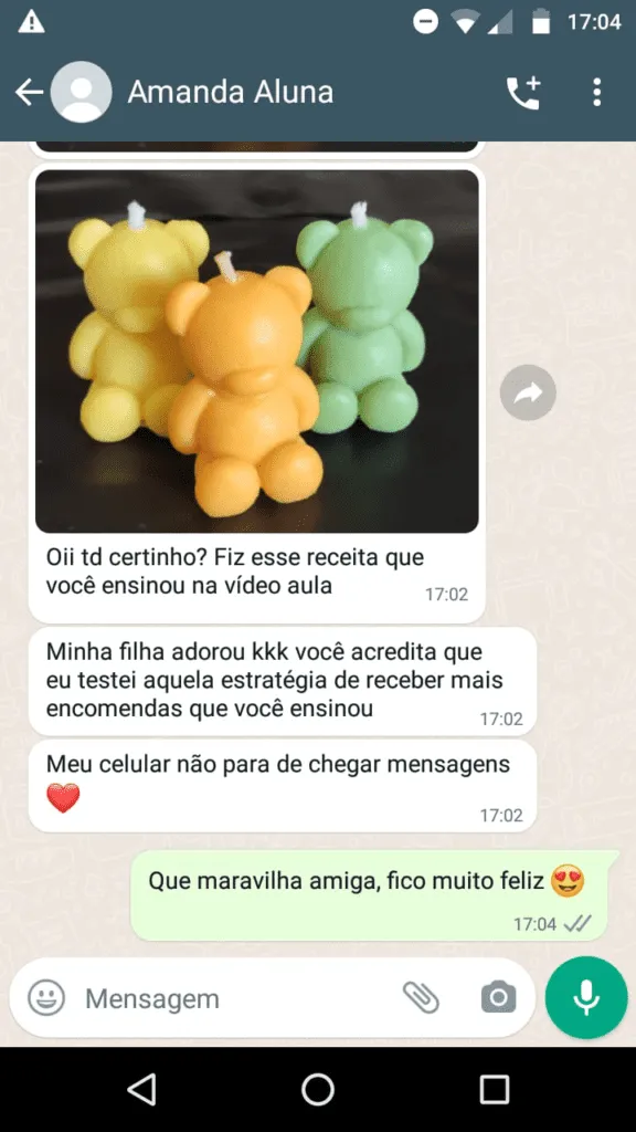 Depoimento real de aluna no WhatsApp